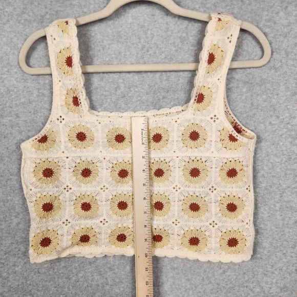 Rebellion Again Crochet Crop Top Womens Small Floral Retro Boho Tank Top Shirt - Picture 7 of 9